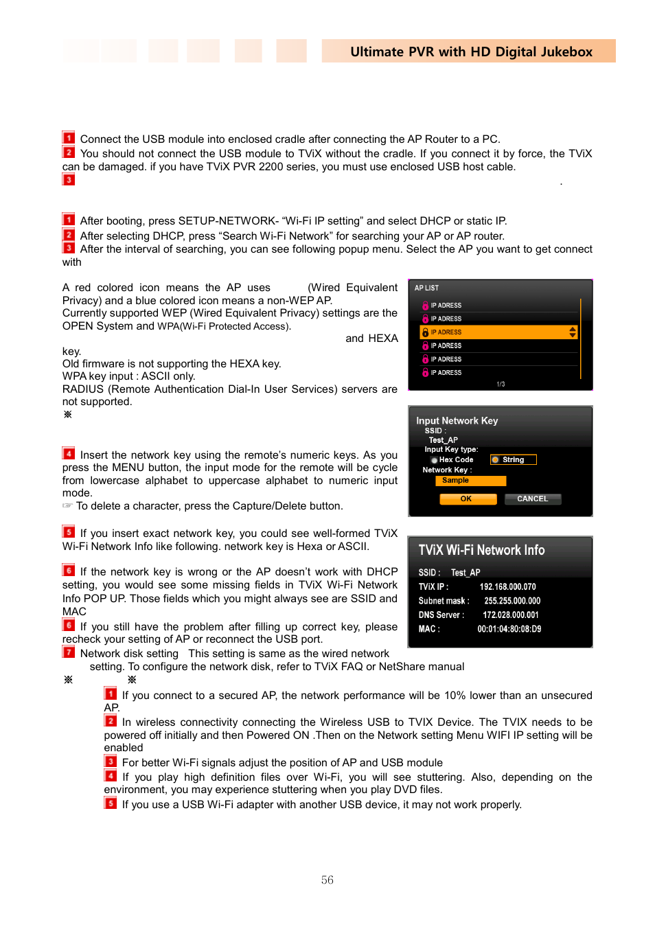 Ultimate pvr with hd digital jukebox, 7 wireless network | DVico TVIX PVR R-2200 User Manual | Page 56 / 68