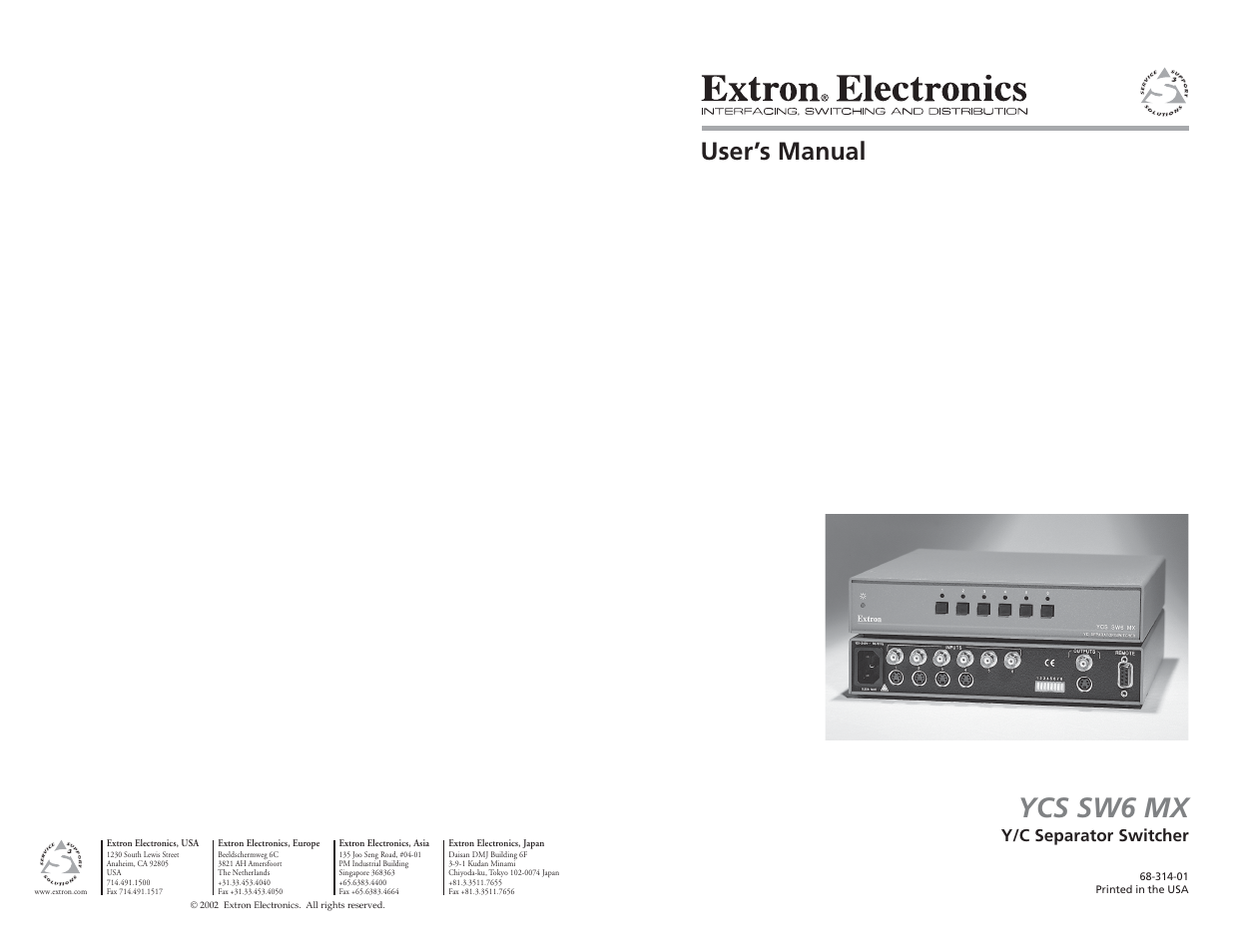 Extron Electronics YCS SW6 MX User Guide User Manual | 15 pages