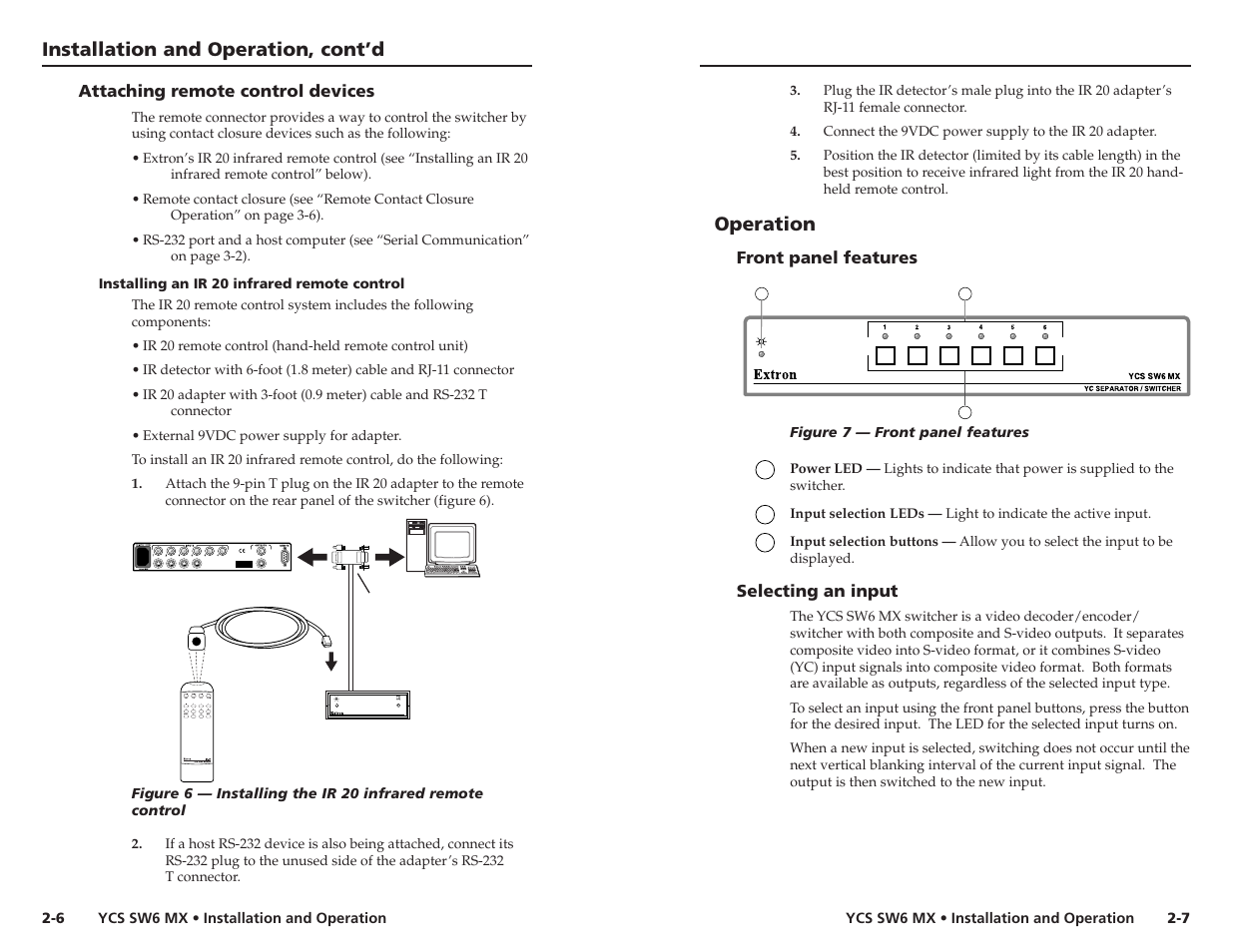 Installation and operation, cont’d, Operation | Extron Electronics YCS SW6 MX User Guide User Manual | Page 8 / 15