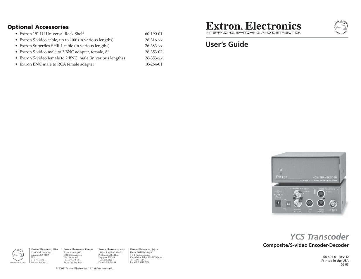 Extron Electronics YCS Transcoder User Guide User Manual | 3 pages