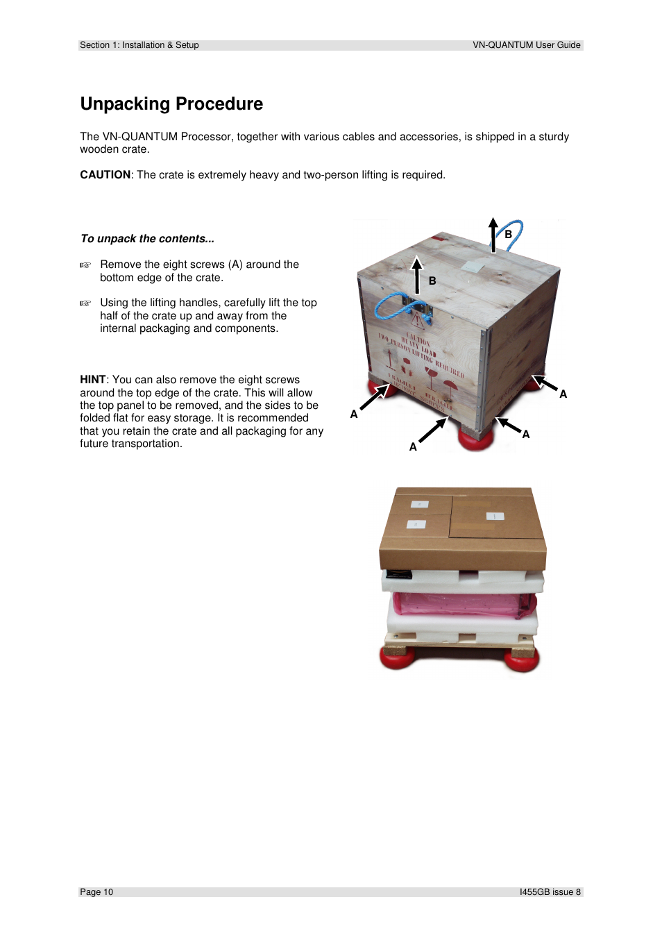 Unpacking procedure | Extron Electronics VN-QUANTUM User Guide User Manual | Page 10 / 109