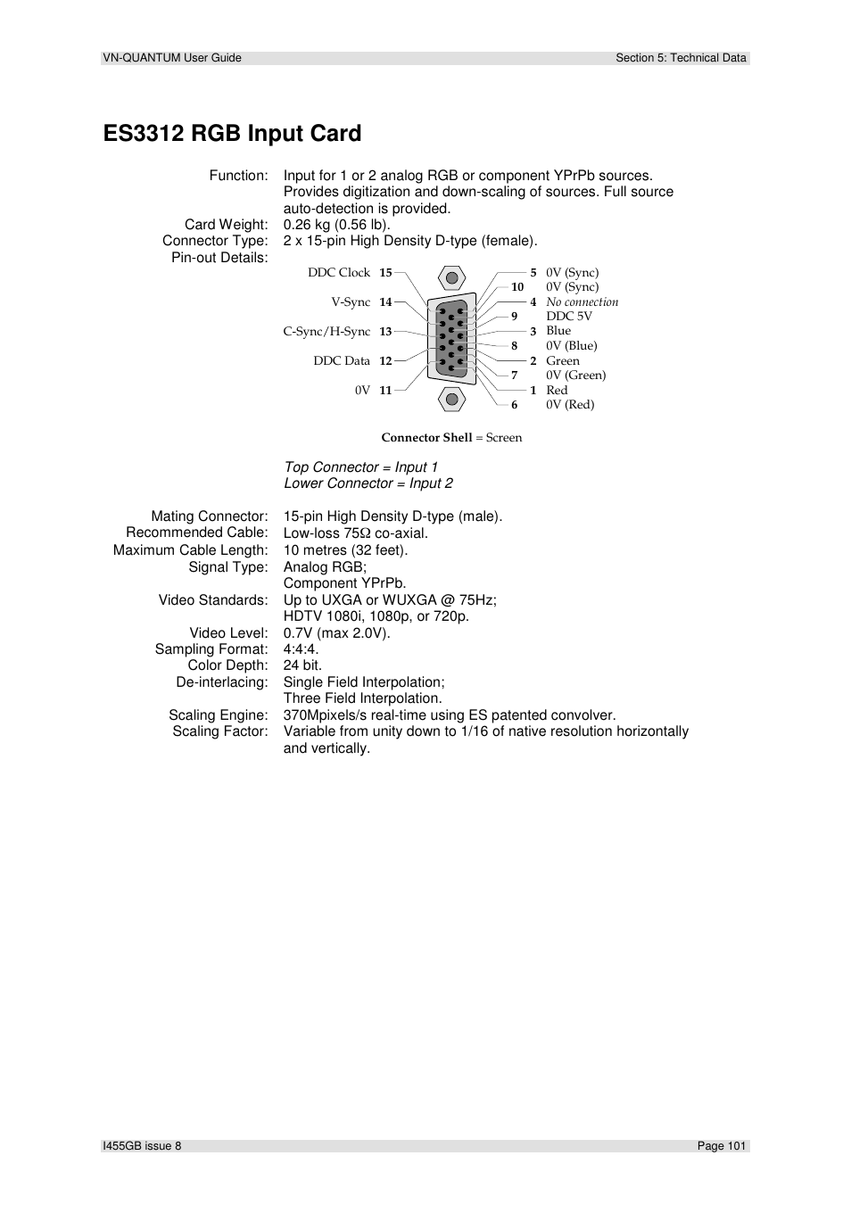 Es3312 rgb input card | Extron Electronics VN-QUANTUM User Guide User Manual | Page 101 / 109