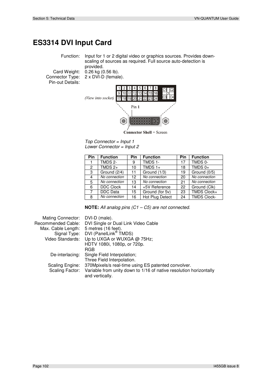 Es3314 dvi input card | Extron Electronics VN-QUANTUM User Guide User Manual | Page 102 / 109