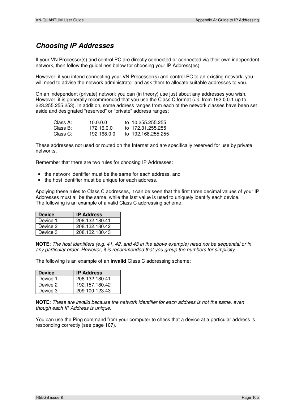 Choosing ip addresses | Extron Electronics VN-QUANTUM User Guide User Manual | Page 105 / 109