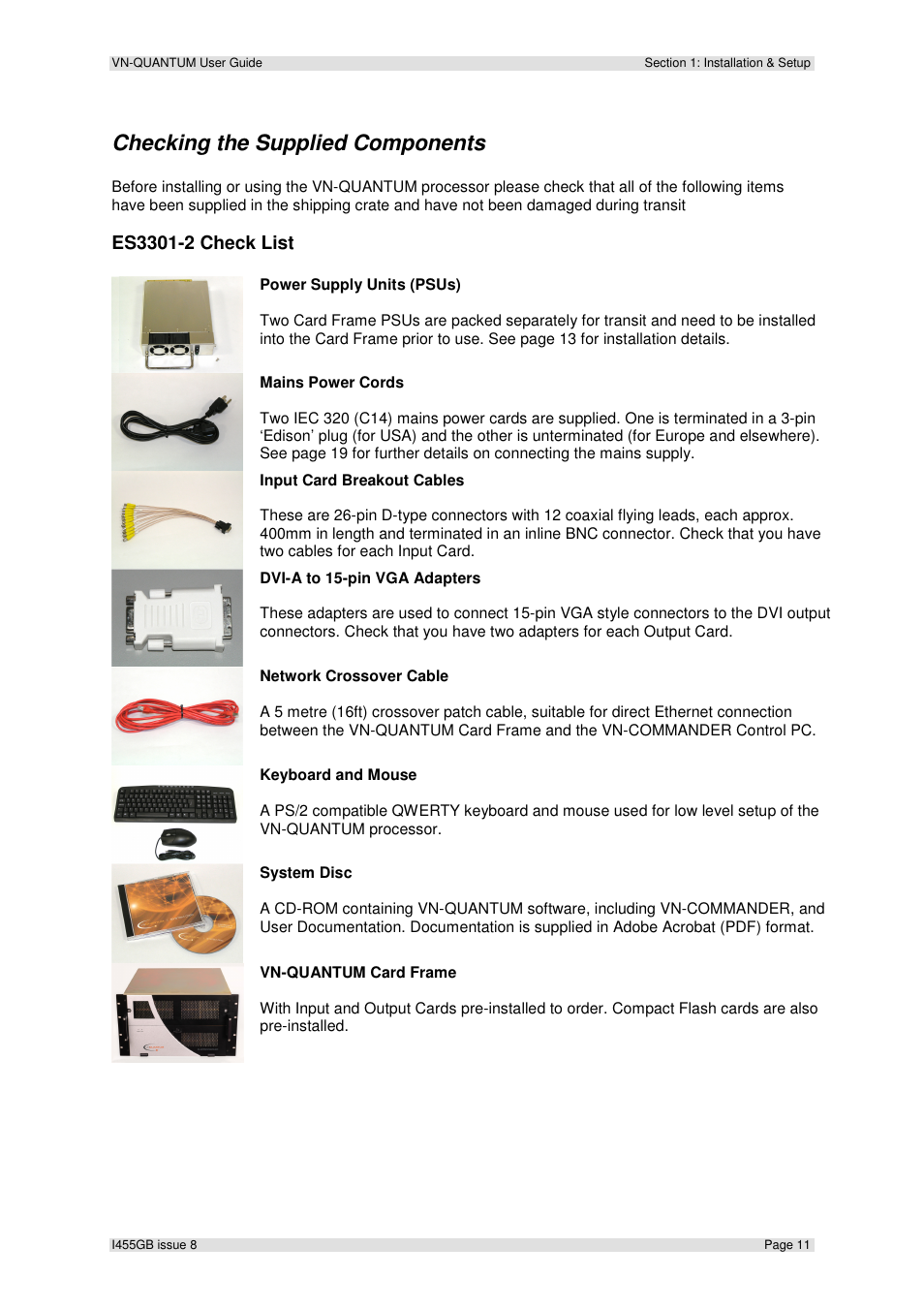 Checking the supplied components | Extron Electronics VN-QUANTUM User Guide User Manual | Page 11 / 109