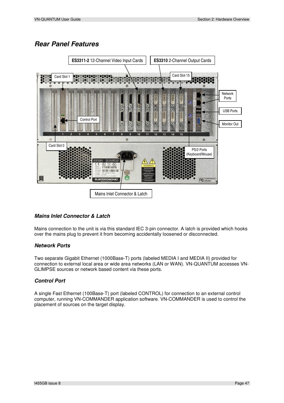 Rear panel features | Extron Electronics VN-QUANTUM User Guide User Manual | Page 47 / 109