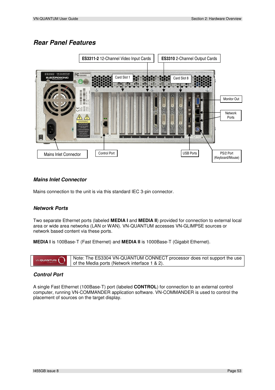 Rear panel features | Extron Electronics VN-QUANTUM User Guide User Manual | Page 53 / 109