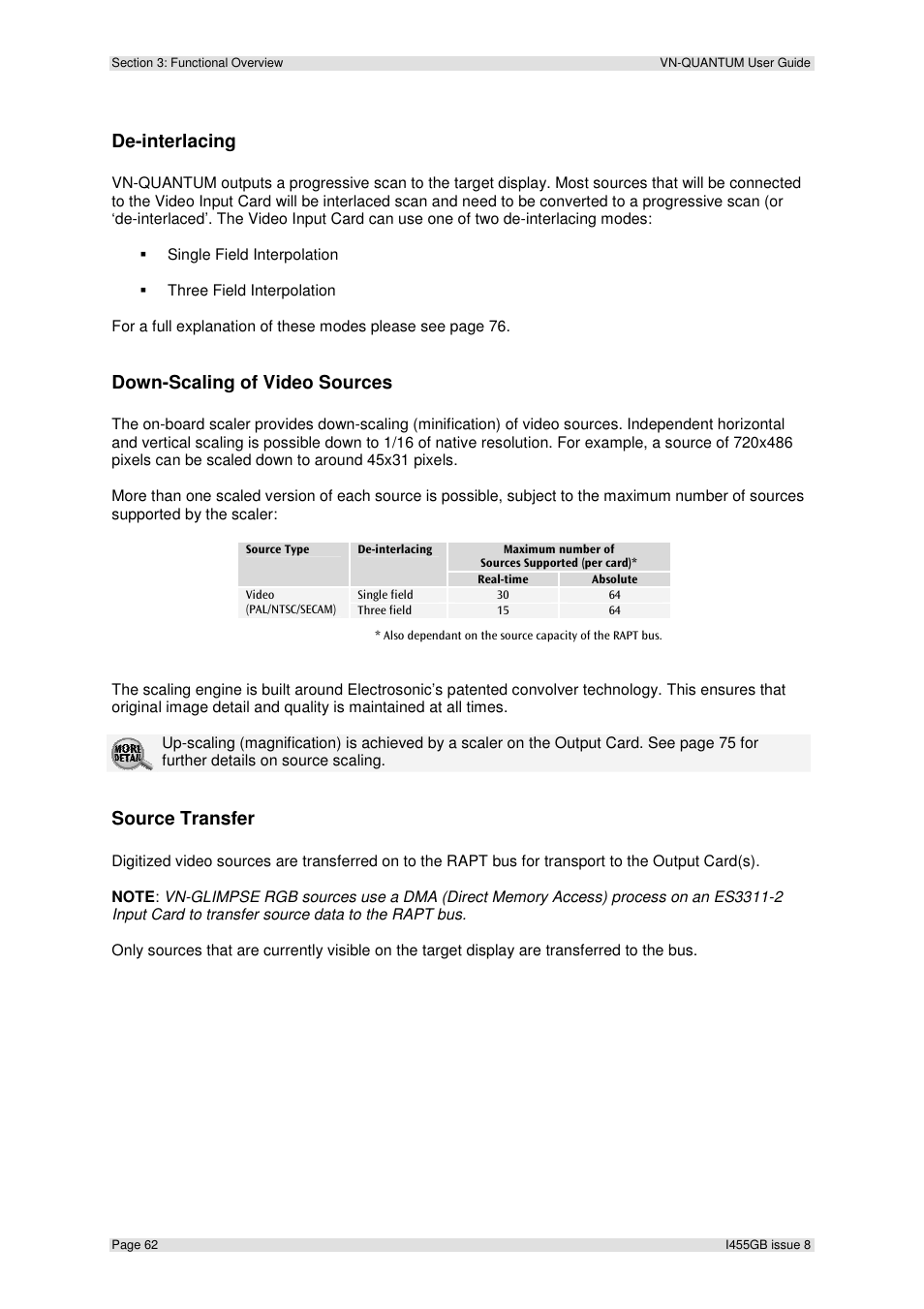 De-interlacing, Down-scaling of video sources, Source transfer | Extron Electronics VN-QUANTUM User Guide User Manual | Page 62 / 109