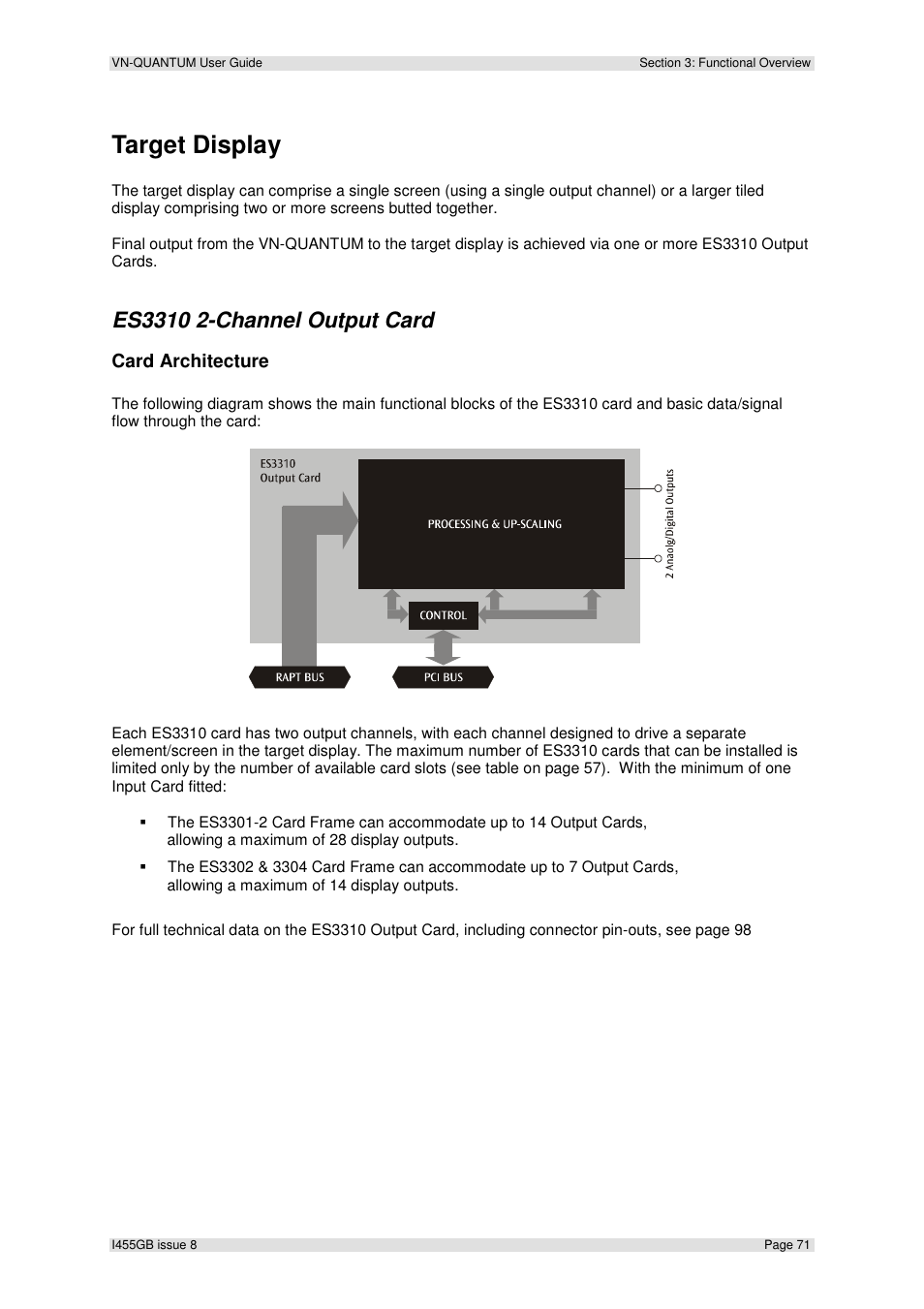 Target display, Card architecture | Extron Electronics VN-QUANTUM User Guide User Manual | Page 71 / 109