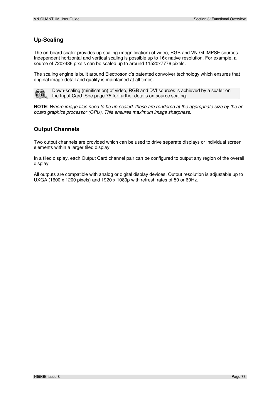 Up-scaling, Output channels | Extron Electronics VN-QUANTUM User Guide User Manual | Page 73 / 109