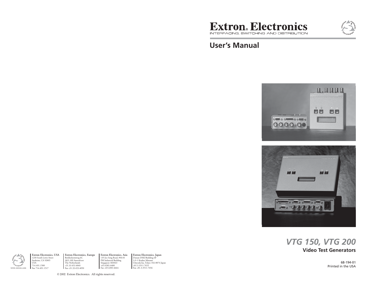 Extron Electronics VTG 200 User Guide User Manual | 25 pages