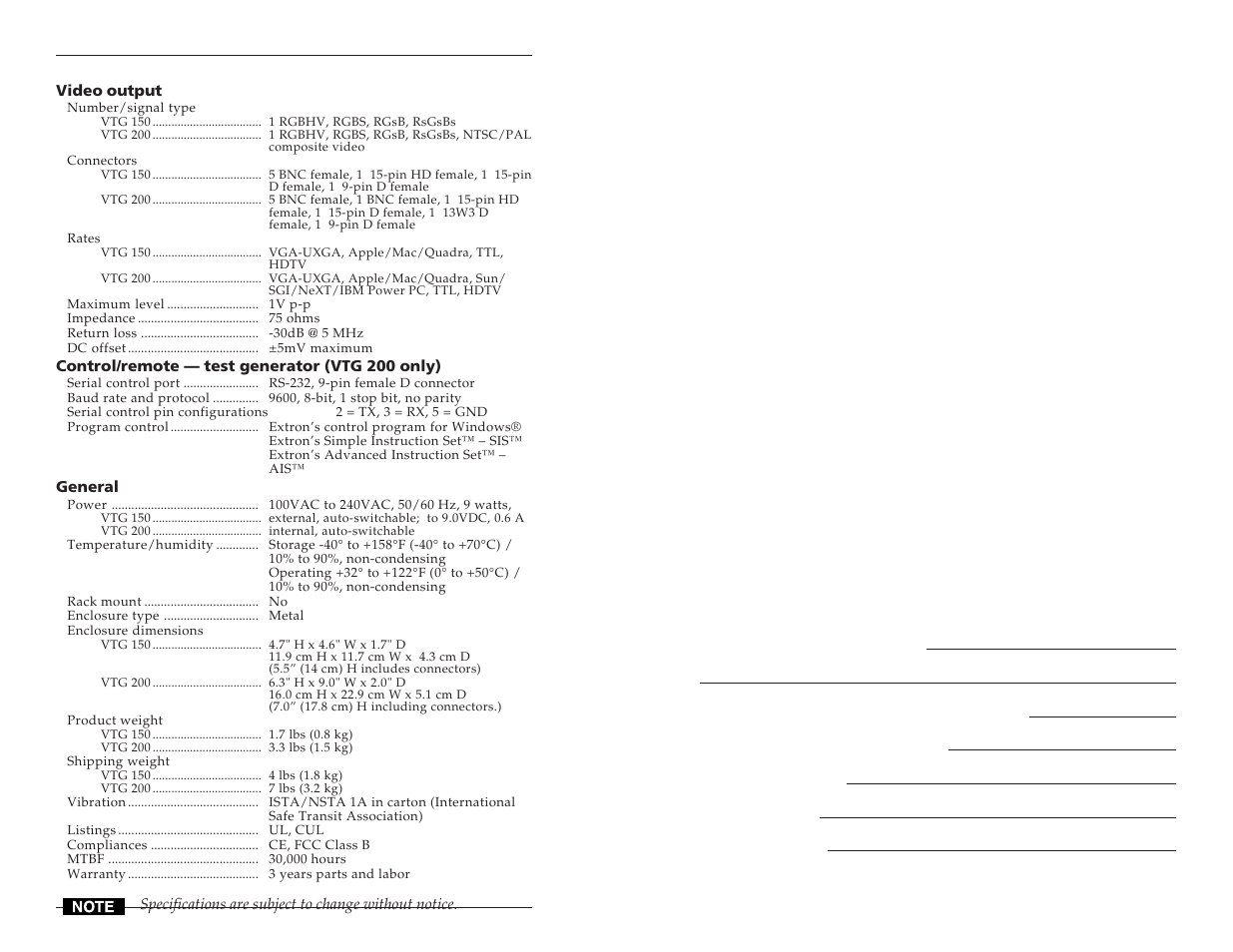 Extron Electronics VTG 200 User Guide User Manual | Page 6 / 25