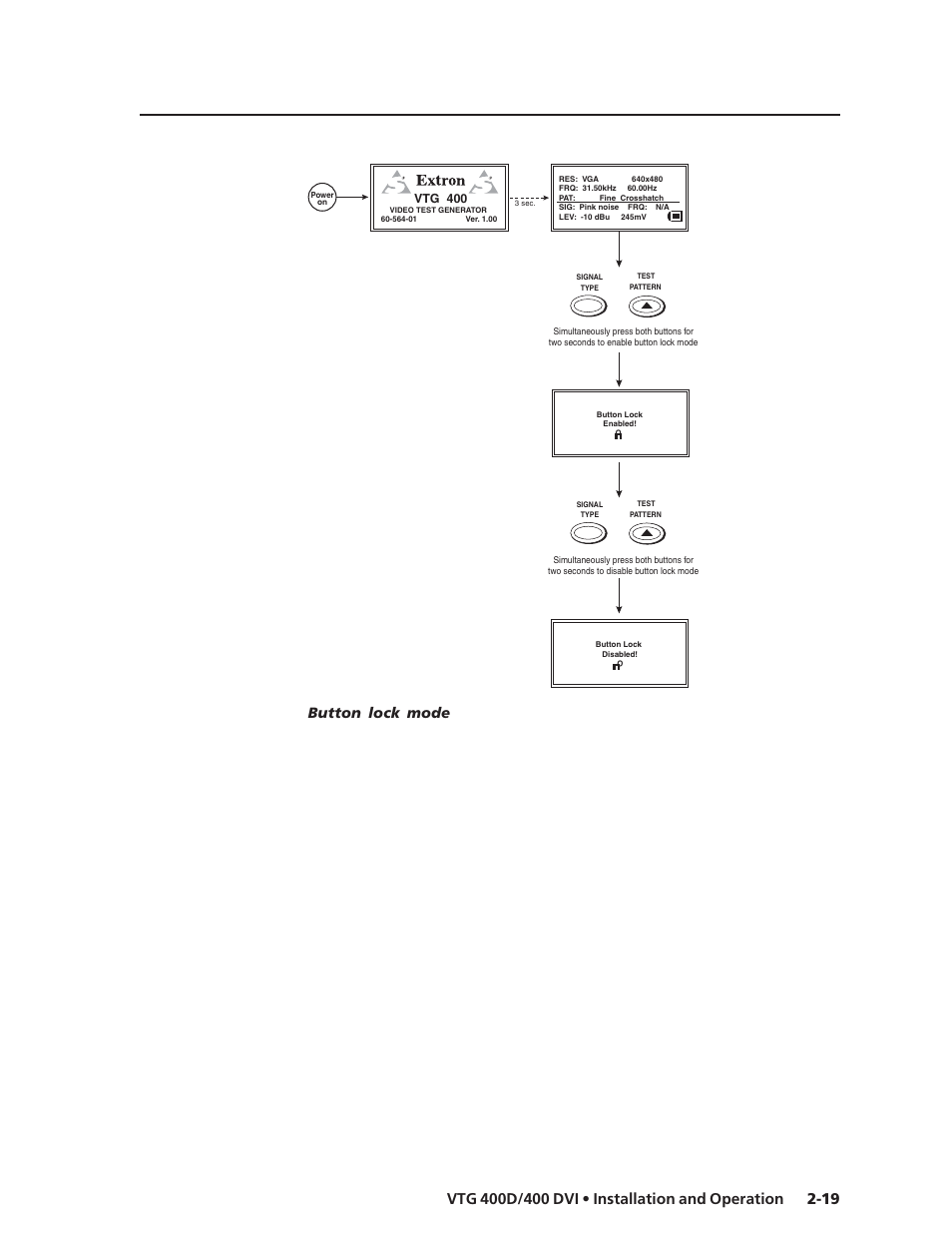 Button lock mode, Vtg 400 | Extron Electronics VTG 400D_400 DVI User Guide User Manual | Page 29 / 88