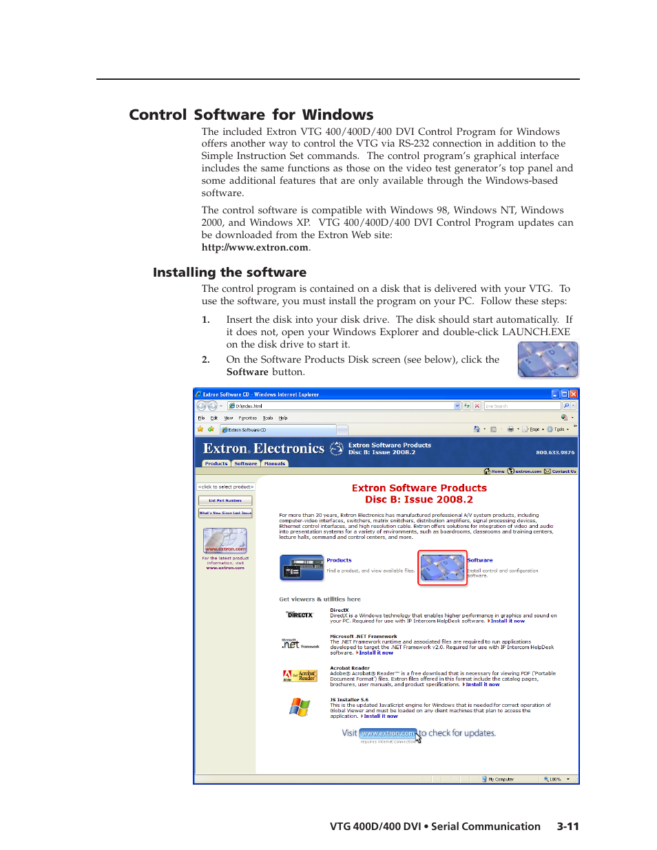 Control software for windows | Extron Electronics VTG 400D_400 DVI User Guide User Manual | Page 47 / 88