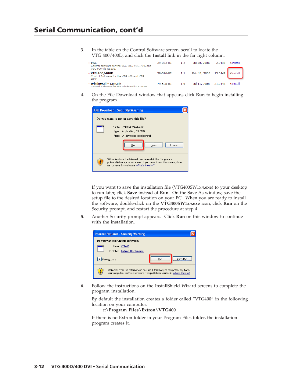 Serial communication, cont’d | Extron Electronics VTG 400D_400 DVI User Guide User Manual | Page 48 / 88