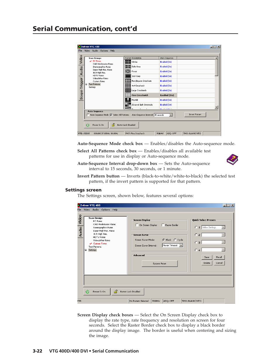 Serial communication, cont’d | Extron Electronics VTG 400D_400 DVI User Guide User Manual | Page 58 / 88