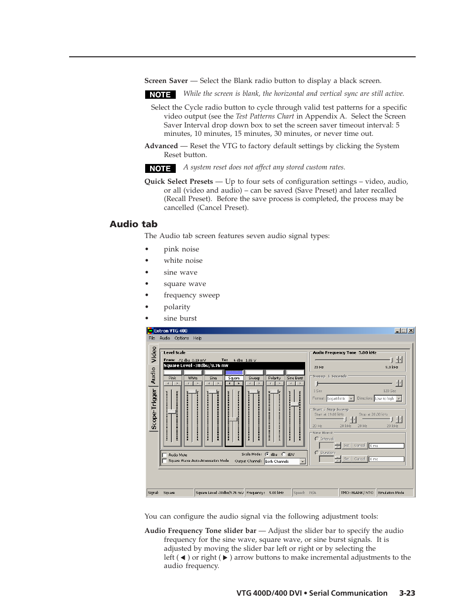 Audio tab | Extron Electronics VTG 400D_400 DVI User Guide User Manual | Page 59 / 88