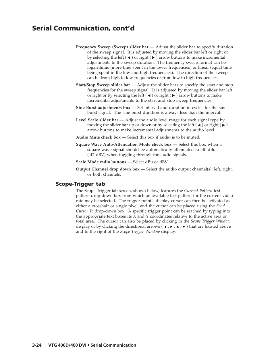 Serial communication, cont’d, Scope-trigger tab | Extron Electronics VTG 400D_400 DVI User Guide User Manual | Page 60 / 88