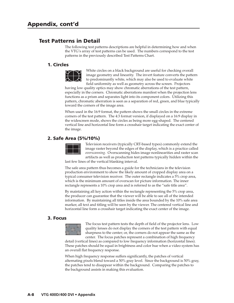 Appendix, cont’d, Test patterns in detail | Extron Electronics VTG 400D_400 DVI User Guide User Manual | Page 72 / 88