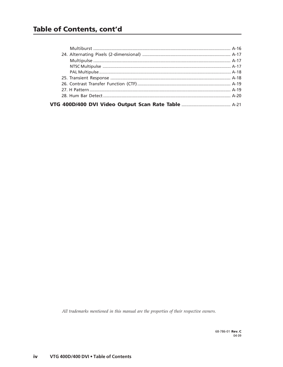 Table of contents, cont’d | Extron Electronics VTG 400D_400 DVI User Guide User Manual | Page 8 / 88