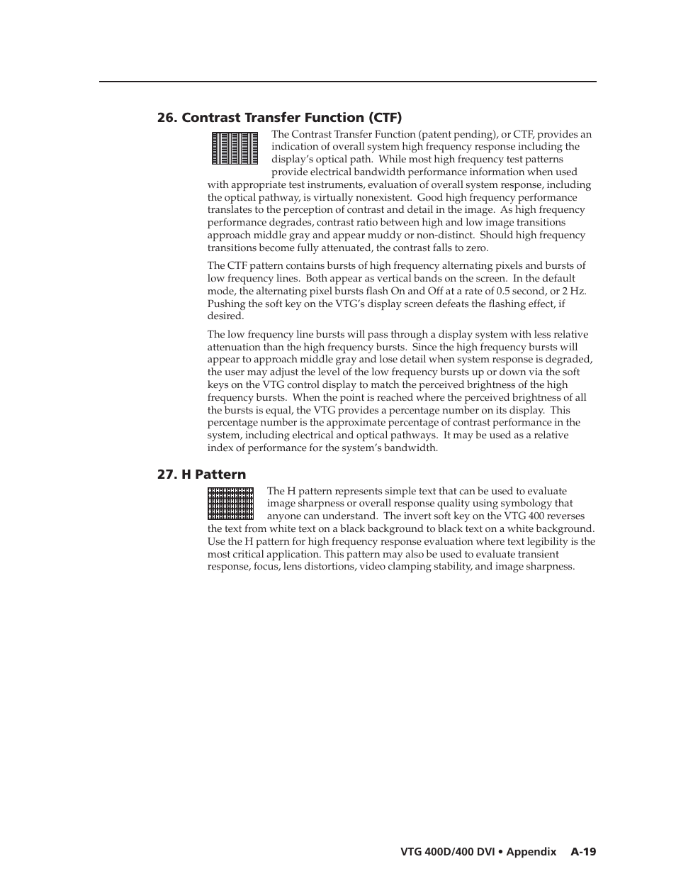 Contrast transfer function (ctf), H pattern | Extron Electronics VTG 400D_400 DVI User Guide User Manual | Page 83 / 88