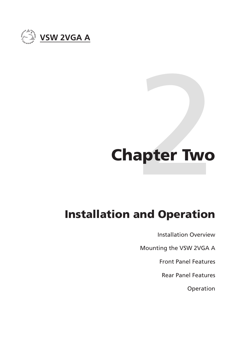 Chapter two, Installation and operation, Chapter two • installation and operation | Extron Electronics VSW 2VGA A User Guide User Manual | Page 11 / 40