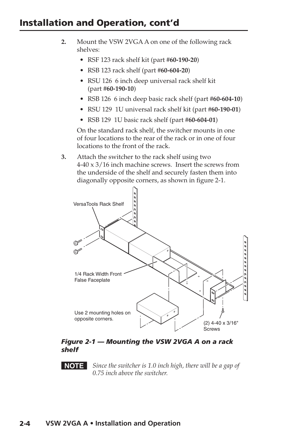Installation and operation, cont’d | Extron Electronics VSW 2VGA A User Guide User Manual | Page 14 / 40