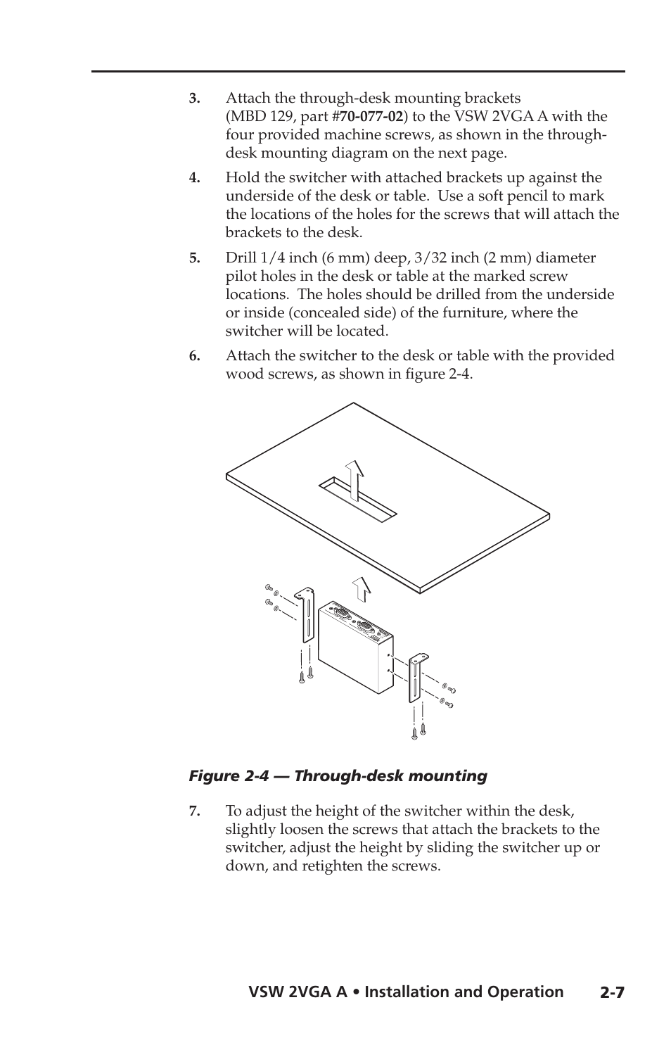 Vsw 2vga a • installation and operation, Figure 2-4 — through-desk mounting | Extron Electronics VSW 2VGA A User Guide User Manual | Page 17 / 40