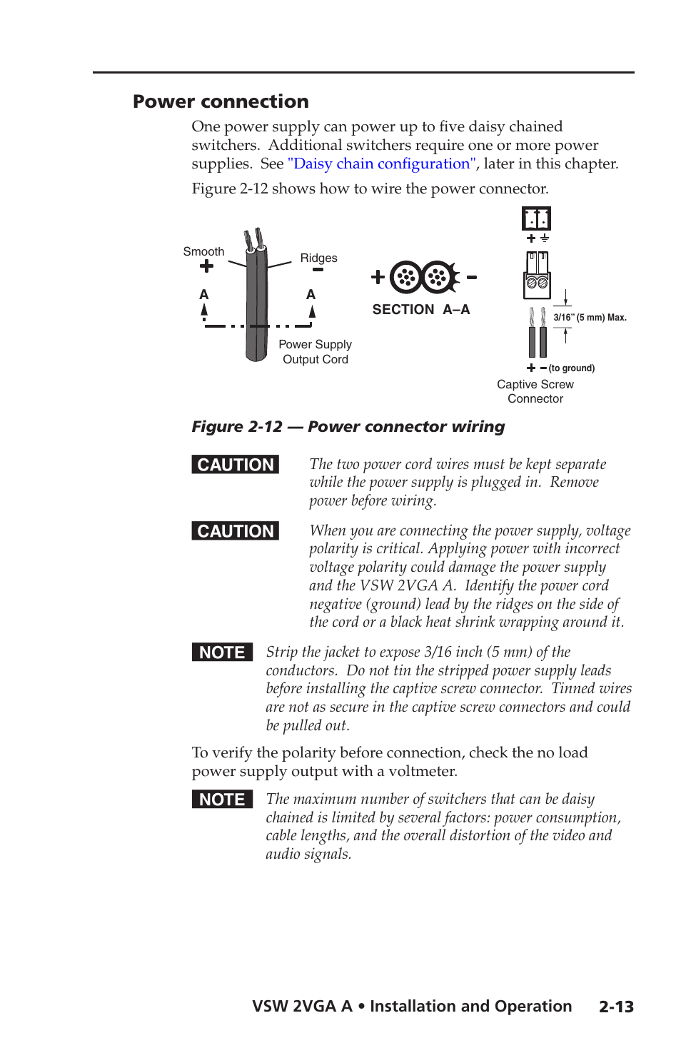 Power connection, Power connection -13 | Extron Electronics VSW 2VGA A User Guide User Manual | Page 23 / 40