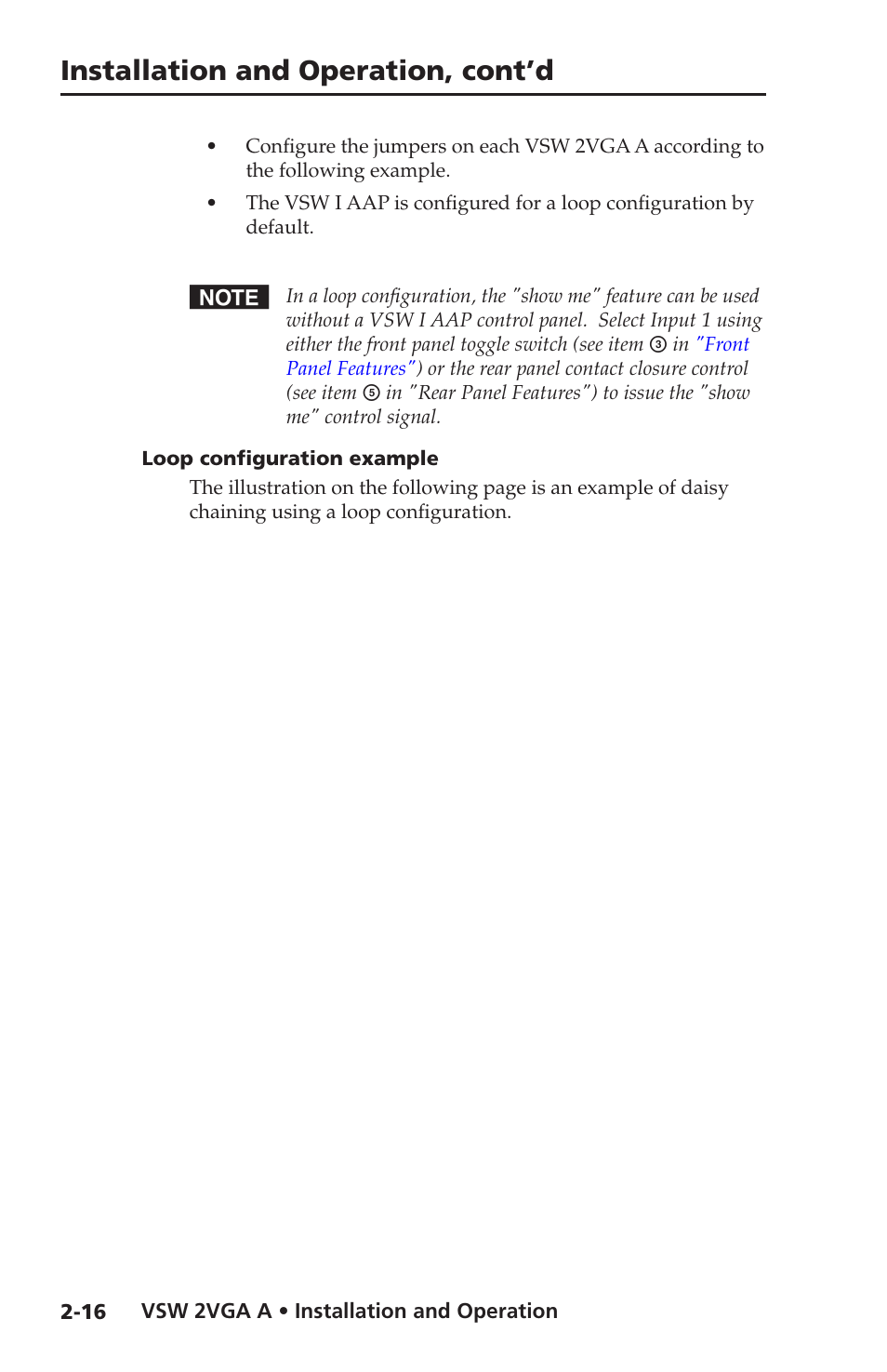 Loop configuration example, Loop configuration example -16, Installation and operation, cont’d | Extron Electronics VSW 2VGA A User Guide User Manual | Page 26 / 40
