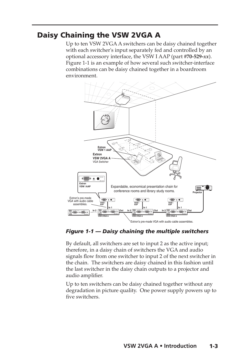 Daisy chaining the vsw 2vga a, Vsw 2vga a • introduction, Figure 1-1 — daisy chaining the multiple switchers | Extron vsw 2vga a | Extron Electronics VSW 2VGA A User Guide User Manual | Page 9 / 40