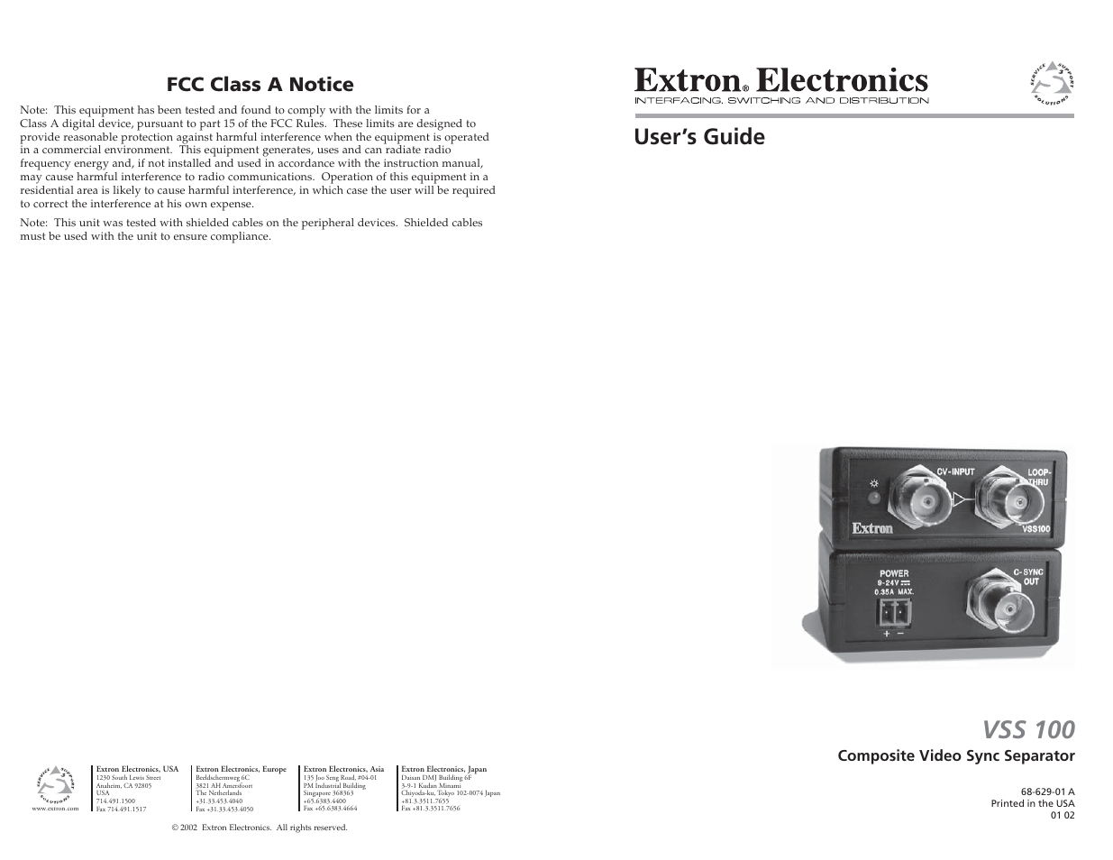 Extron Electronics VSS 100 User Guide User Manual | 3 pages