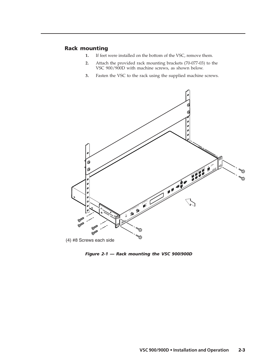 Rack mounting, 4) #8 screws each side | Extron Electronics VSC 900_900D User Guide User Manual | Page 11 / 50
