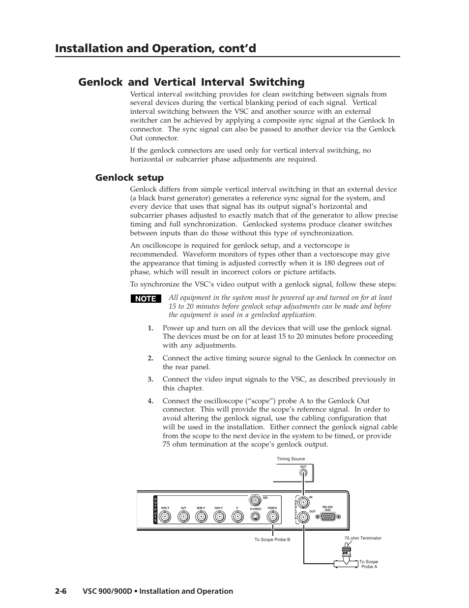 Installation and operation, cont’d, Genlock and vertical interval switching, Genlock setup | Extron Electronics VSC 900_900D User Guide User Manual | Page 14 / 50