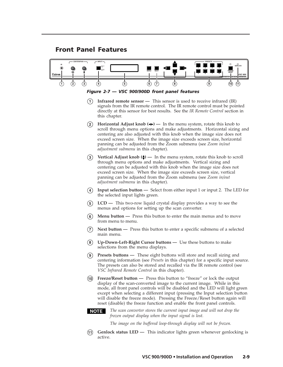 Front panel features | Extron Electronics VSC 900_900D User Guide User Manual | Page 17 / 50