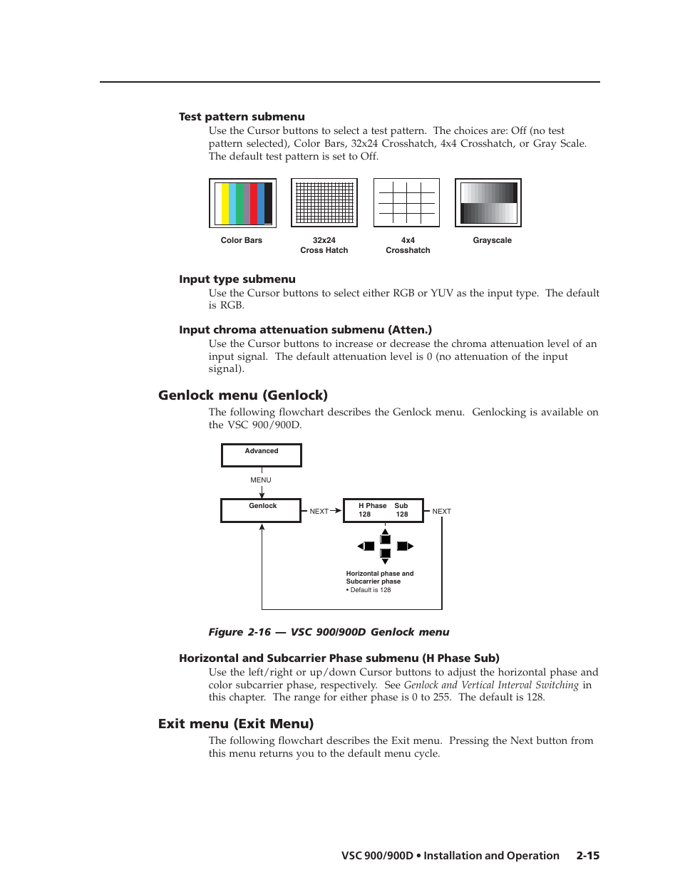 Genlock menu (genlock), Exit menu (exit menu) | Extron Electronics VSC 900_900D User Guide User Manual | Page 23 / 50