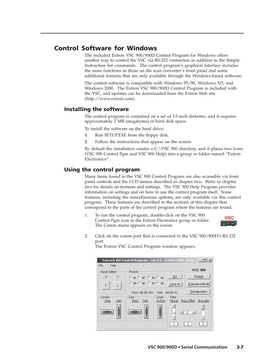 Control software for windows | Extron Electronics VSC 900_900D User Guide User Manual | Page 37 / 50