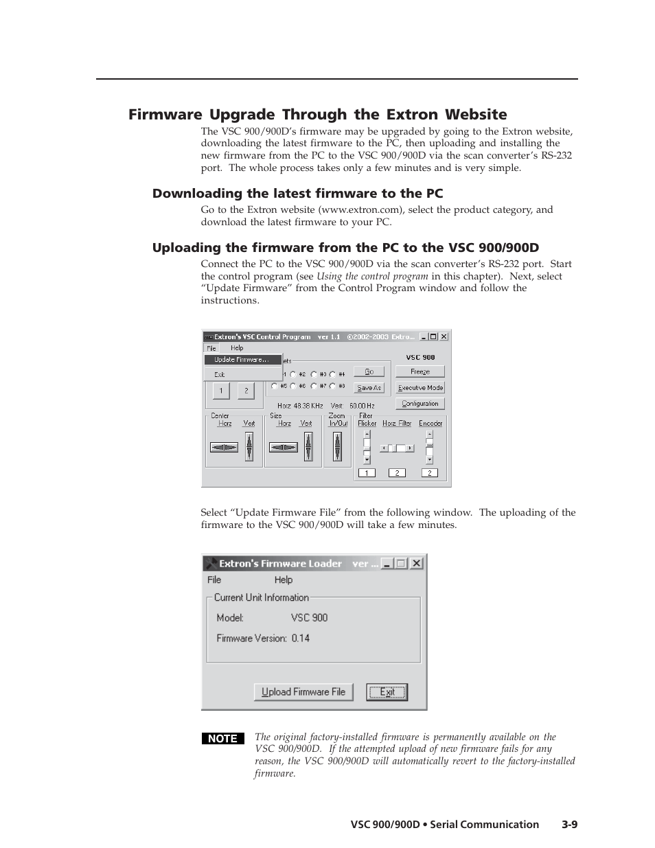 Firmware upgrade through the extron website | Extron Electronics VSC 900_900D User Guide User Manual | Page 39 / 50