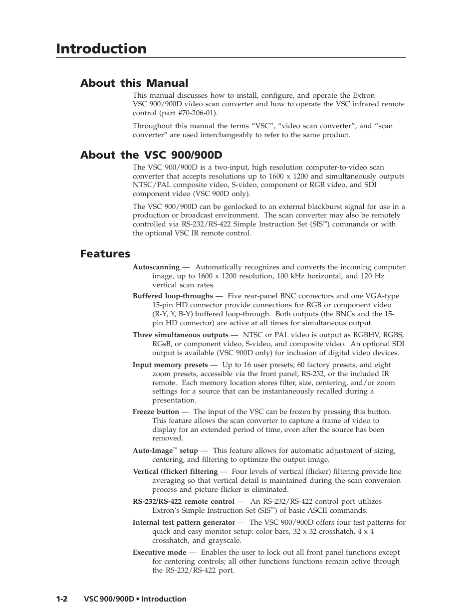 Introduction, About this manual, Features | Extron Electronics VSC 900_900D User Guide User Manual | Page 8 / 50