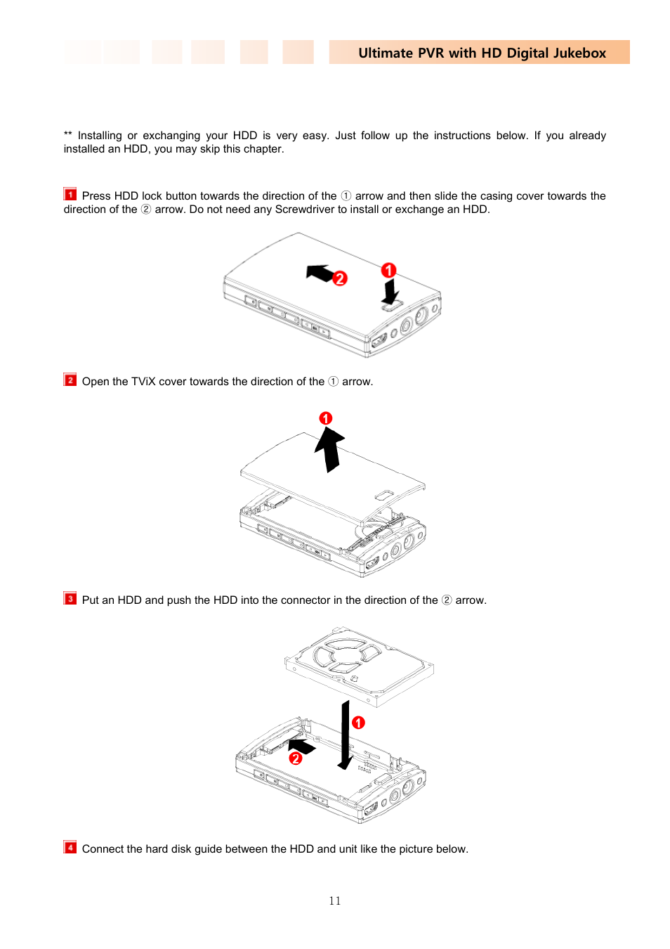 4 hdd installation/exchange | DVico TVIX PVR R-2230 User Manual | Page 11 / 68