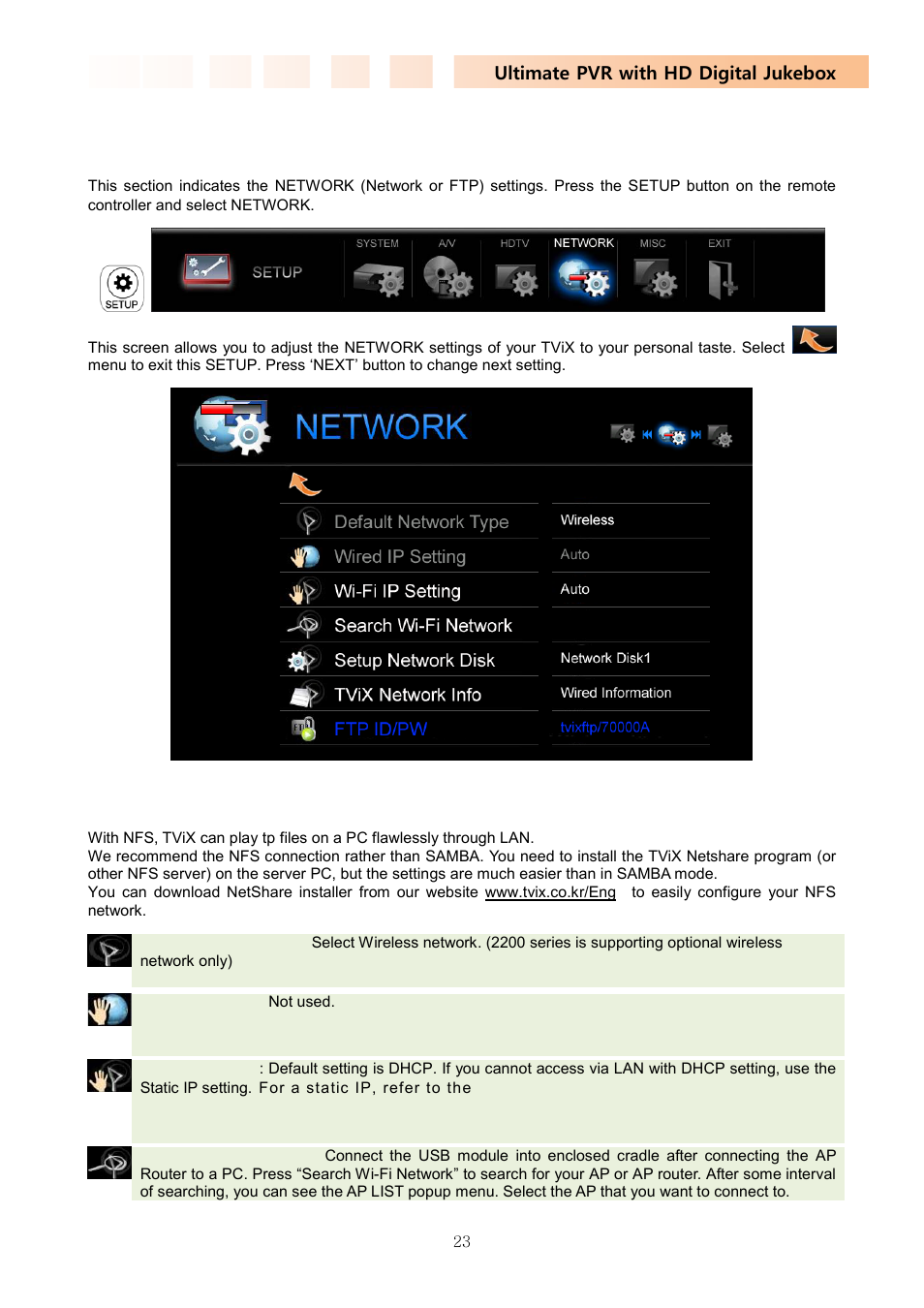4 network setting, Ultimate pvr with hd digital jukebox | DVico TVIX PVR R-2230 User Manual | Page 23 / 68