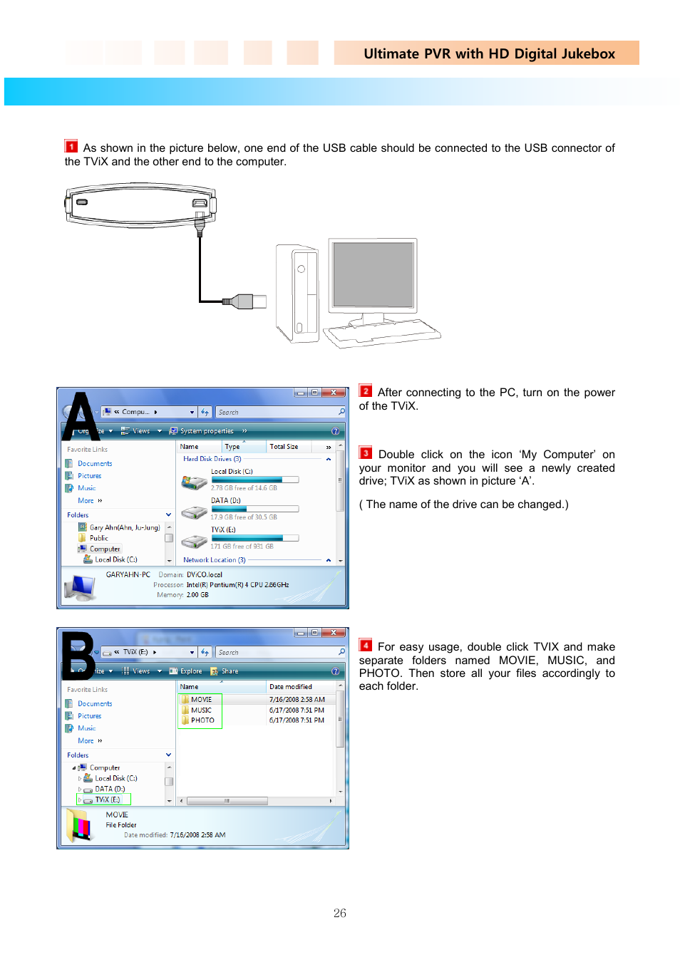5 initial usage of tvix, 1 making an hdd folder | DVico TVIX PVR R-2230 User Manual | Page 26 / 68