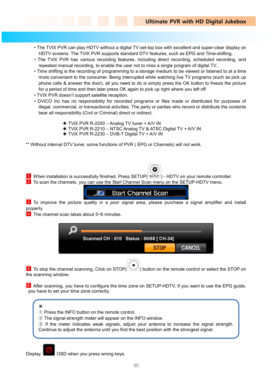 6 using tvix pvr, 1 channel scanning | DVico TVIX PVR R-2230 User Manual | Page 30 / 68