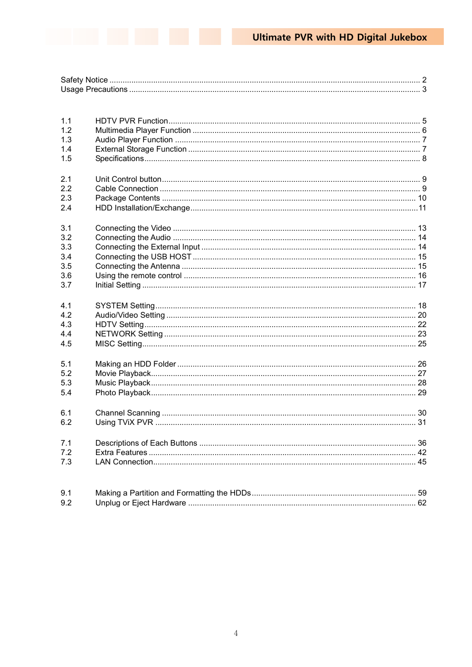 DVico TVIX PVR R-2230 User Manual | Page 4 / 68
