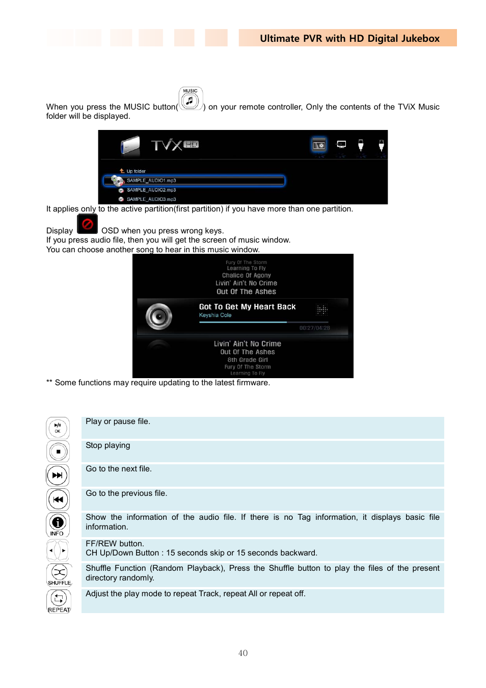 Ultimate pvr with hd digital jukebox, 3 audio playback | DVico TVIX PVR R-2230 User Manual | Page 40 / 68