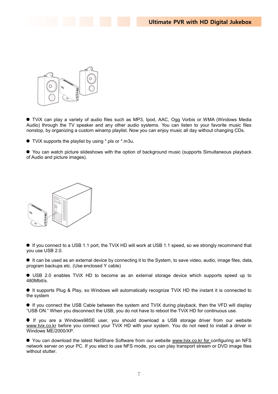 3 audio player function, 4 external storage function | DVico TVIX PVR R-2230 User Manual | Page 7 / 68