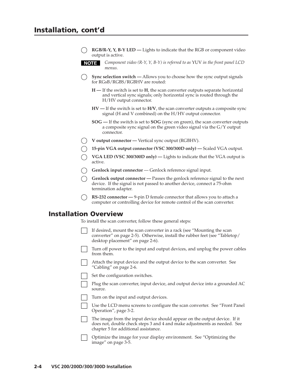 Installation, cont’d, Installation overview | Extron Electronics VSC 300_300D User Guide User Manual | Page 14 / 54
