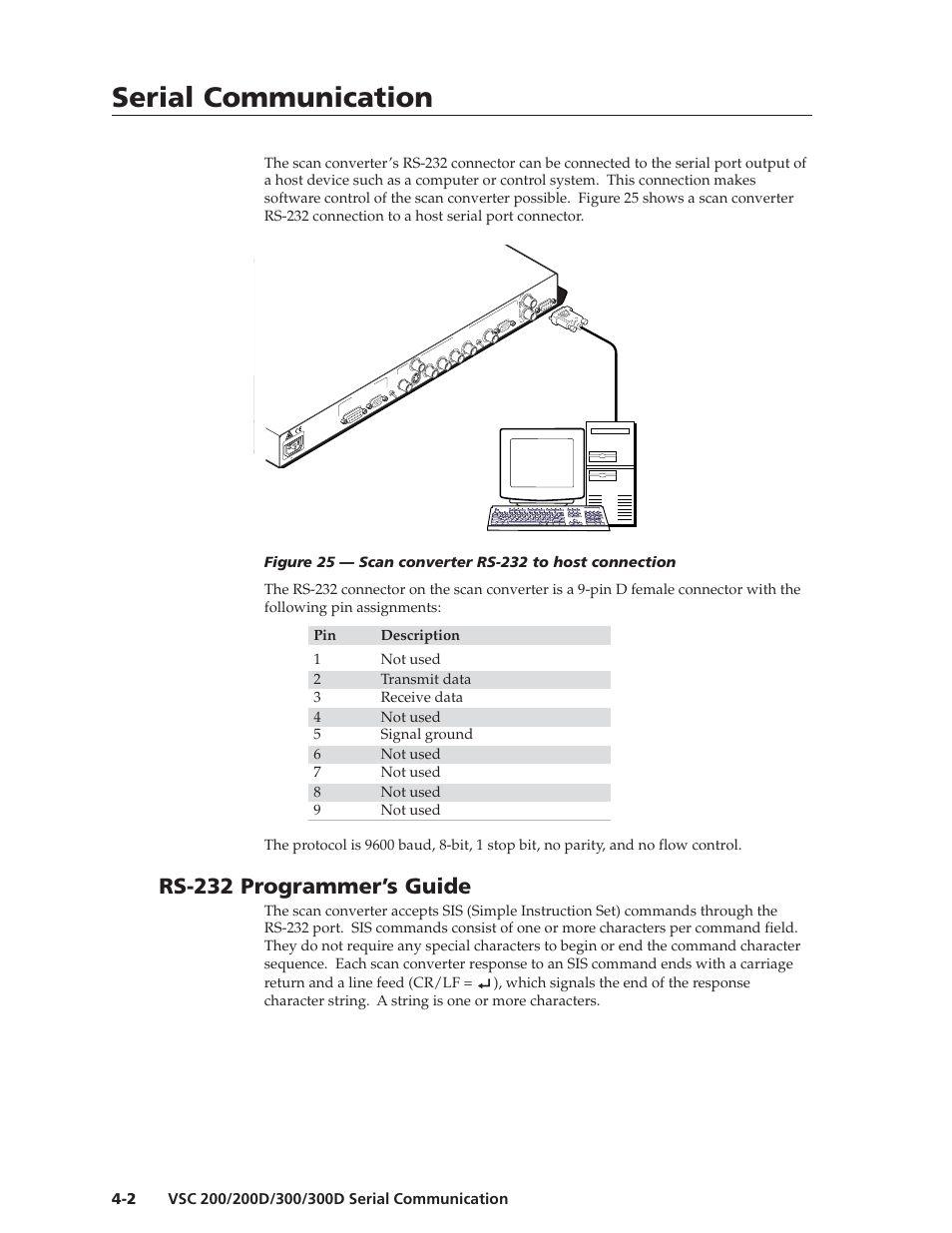 Serial communication, Serial communication, cont’d, Rs-232 programmer’s guide | Extron Electronics VSC 300_300D User Guide User Manual | Page 32 / 54