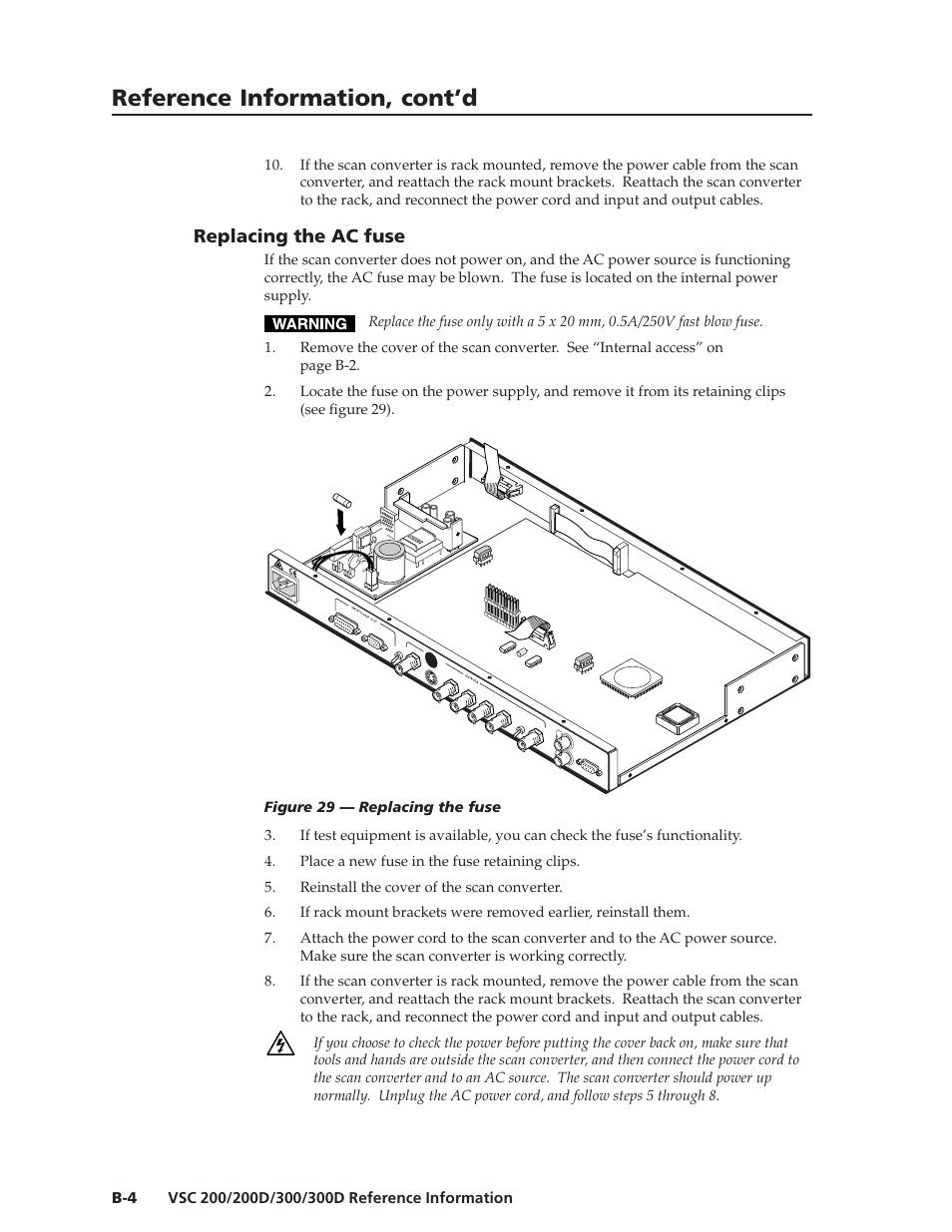 Reference information, cont’d, Replacing the ac fuse | Extron Electronics VSC 300_300D User Guide User Manual | Page 48 / 54