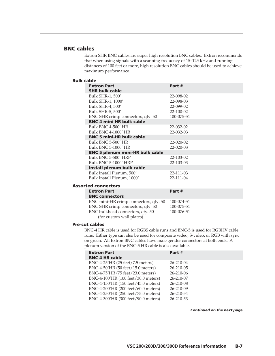 Bnc cables | Extron Electronics VSC 300_300D User Guide User Manual | Page 51 / 54